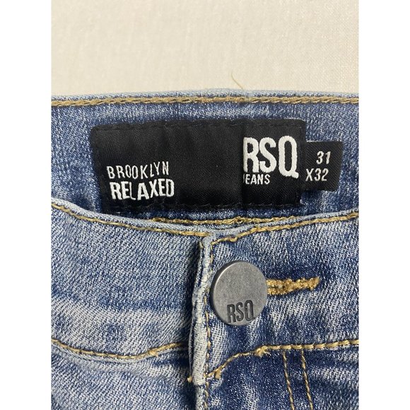 RSQ Jeans 31x32 Brooklyn Relaxed Distressed Medium Wash Denim Blue Faded Stretch - Picture 6 of 11
